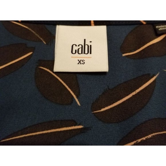 Cabi XS Blue SHADOW LEAF Blouse Top Long Flared Sleeve 3763 - Picture 4 of 7